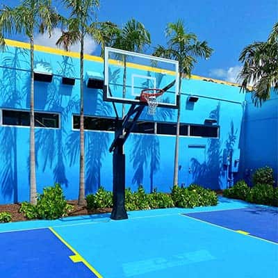 Beautiful tonal blue basketball court in Miami
